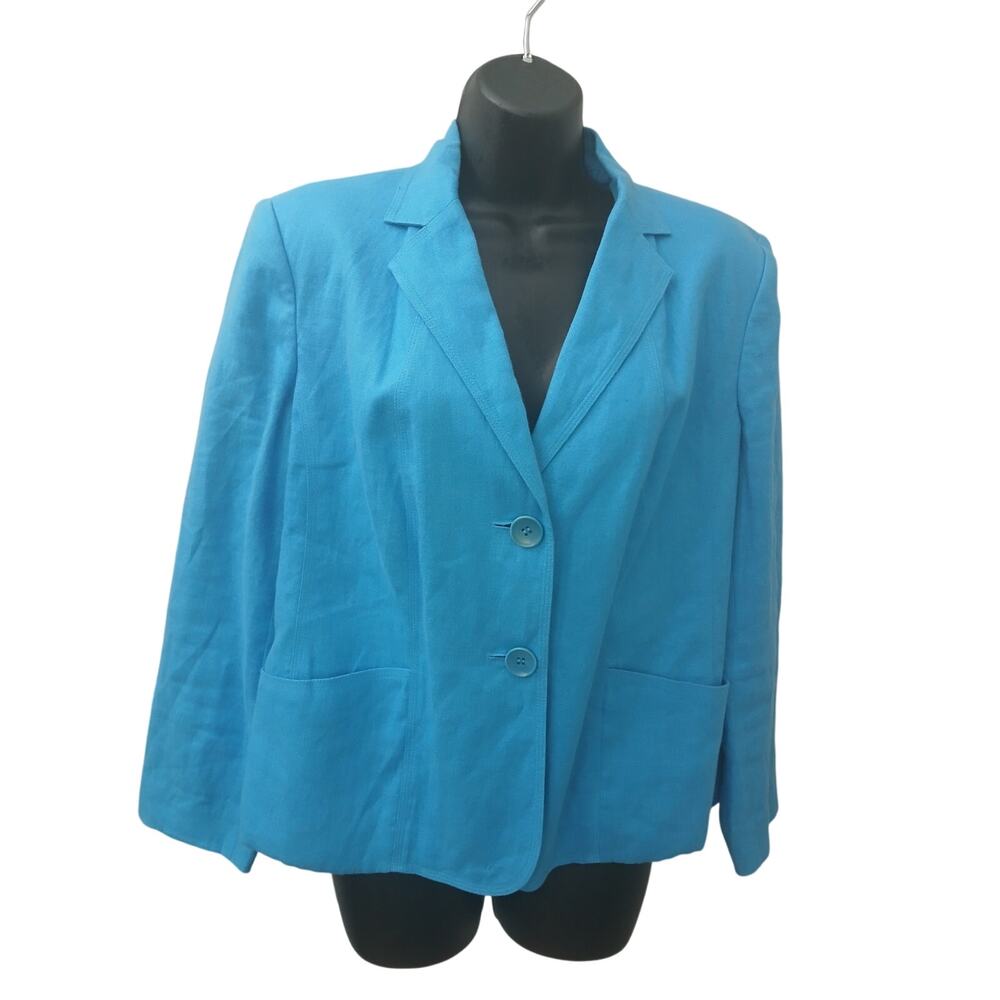 VINTAGE Talbots Petite Irish Linen Lined Turquoise Blazer w/ Pockets sz 12W
